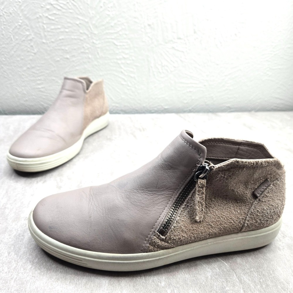 ECCO Zip High Top Sneakers 8 Taupe‎ Leather Suede Comfort Walking Shoes Normcore